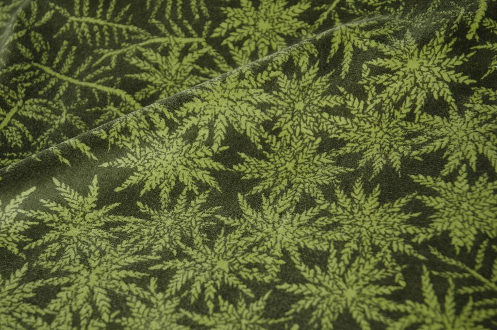 handprint: "moss" on cotton velvet